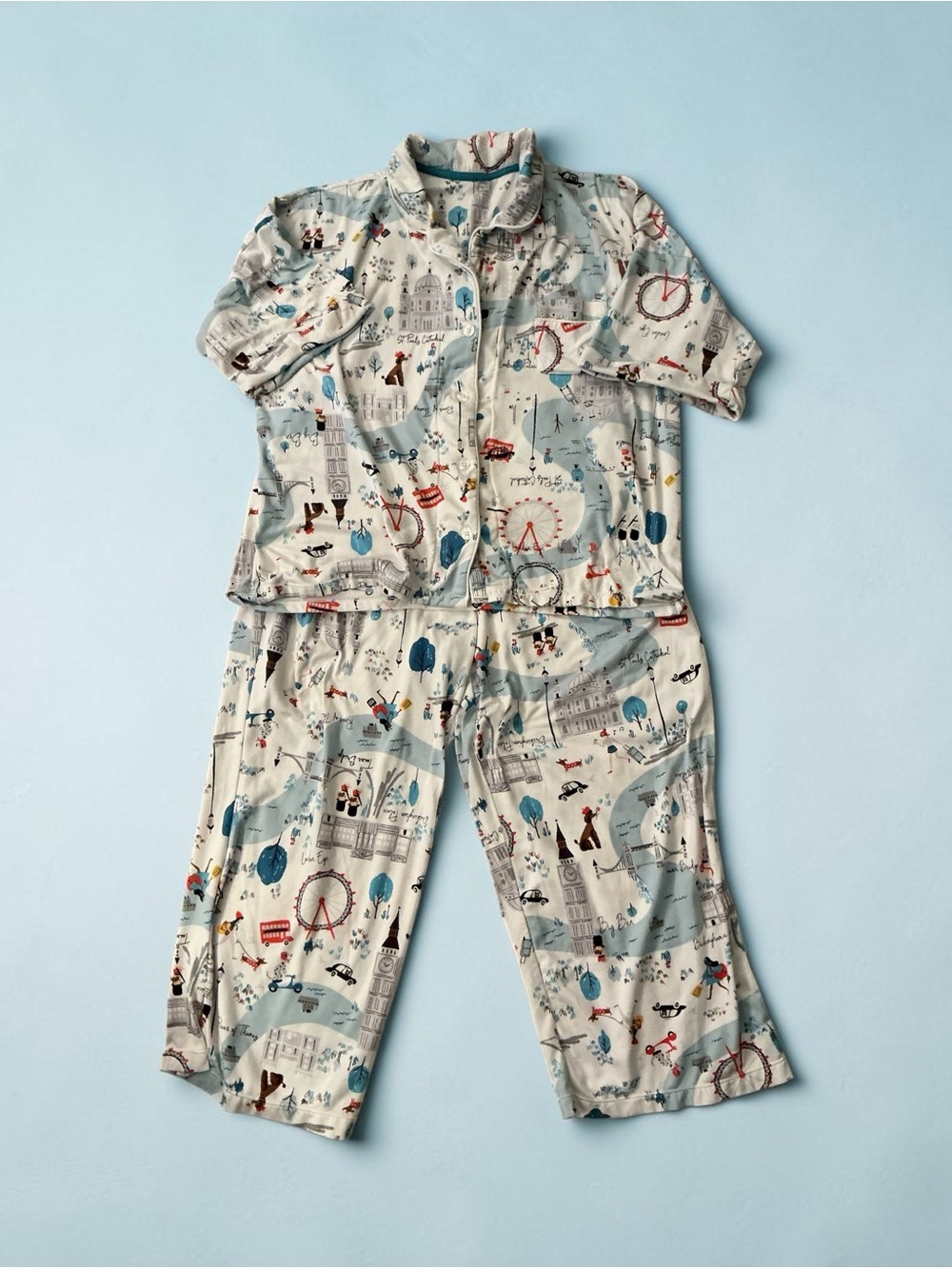 Cuddl duds capri set London decor lightweight travel flannel cozy collegiate Lg